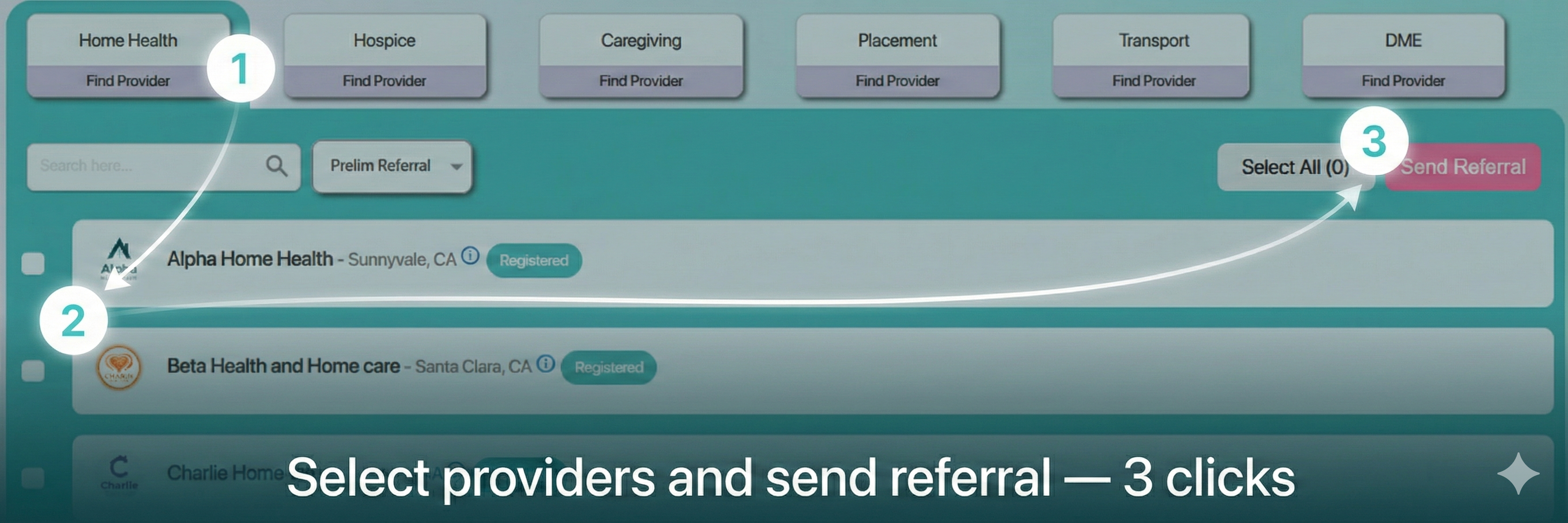 Select providers and send referral in 3 clicks